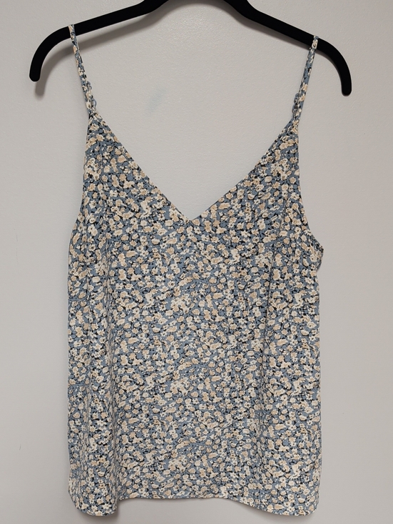 Primark Tops - Primark Blue Floral V-Neck Cami with Cream Accents